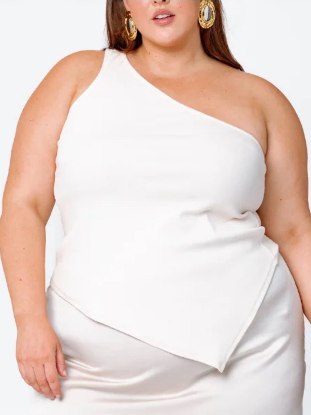 Asymmetric One-Shoulder Tank Top — Cream